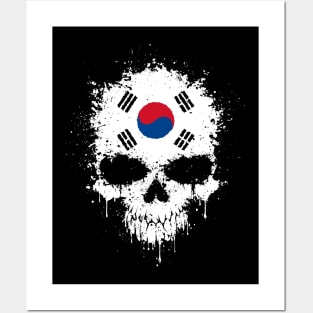 Chaotic South Korean Flag Splatter Skull Posters and Art